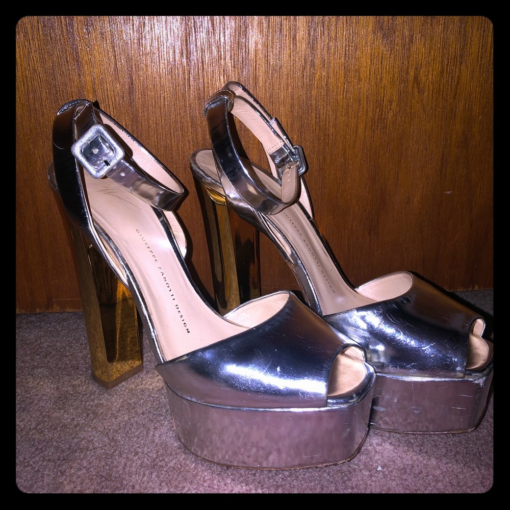 Giuseppe Zanotti Silver Patent platform anklestrap
